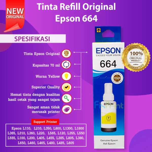Tinta Epson 664 Original Ink Printer L565 L655 L1300 L1455 L120 L121 - Hitam