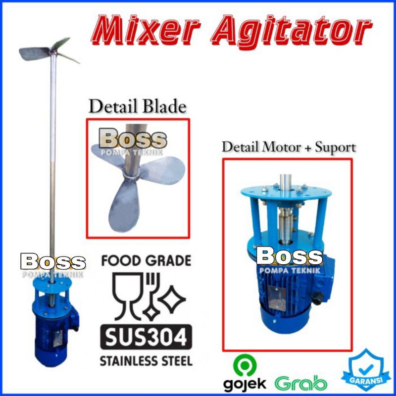 Mixer agitator kimia SS304 1,1KW 1,5HP 380V 2P Agitator Mixer Kimia
