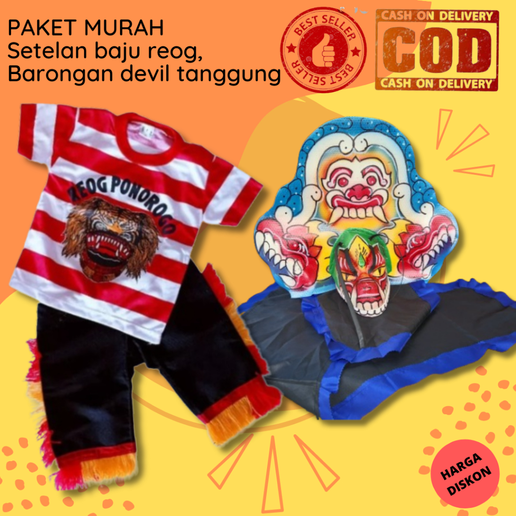Paket lengkap baju reog ponorogo+celana dan caplokan devil barongan jaranan kuda lumping