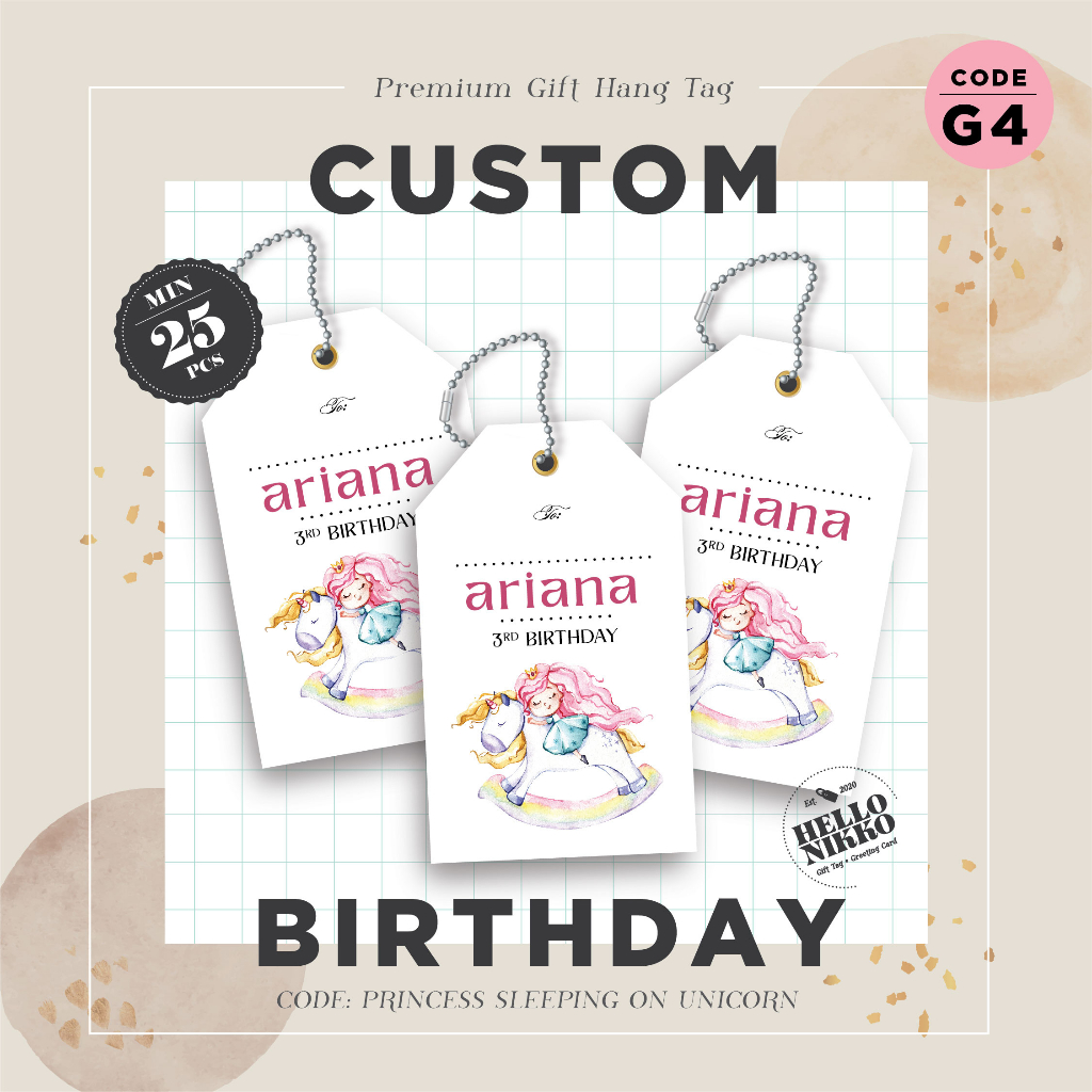 Gift tag birthday G4 - Princess unicorn kartu ucapan ulang tahun ultah