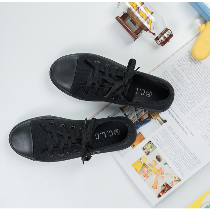 Sepatu Sekolah All Star Pendek Full Black Polos Casual 5323 (Size 31-36)