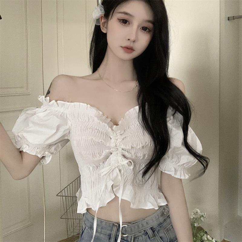 Crop Top Baju Atasan Wanita Serut Cantik Modis Gaya Korea Kekinian Perut Sexy