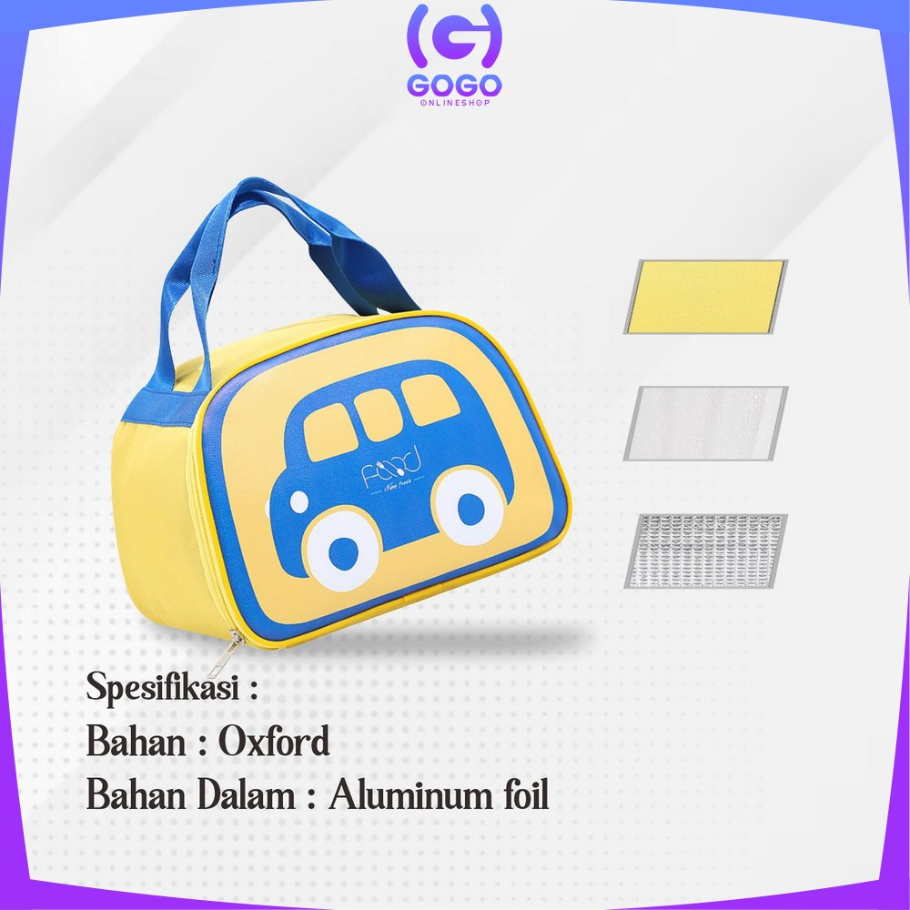 GOGO-T46 Tas Lunch Box Makan Siang Cooler Bag Karakter Mobil Tahan Panas Portable / Tas Bekal Lunch Bag Tas Tempat Bekal Organizer bag