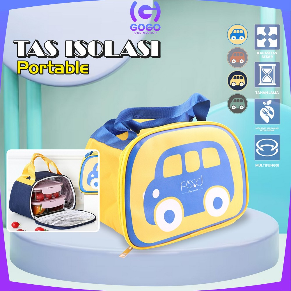 GOGO-T46 Tas Lunch Box Makan Siang Cooler Bag Karakter Mobil Tahan Panas Portable / Tas Bekal Lunch Bag Tas Tempat Bekal Organizer bag