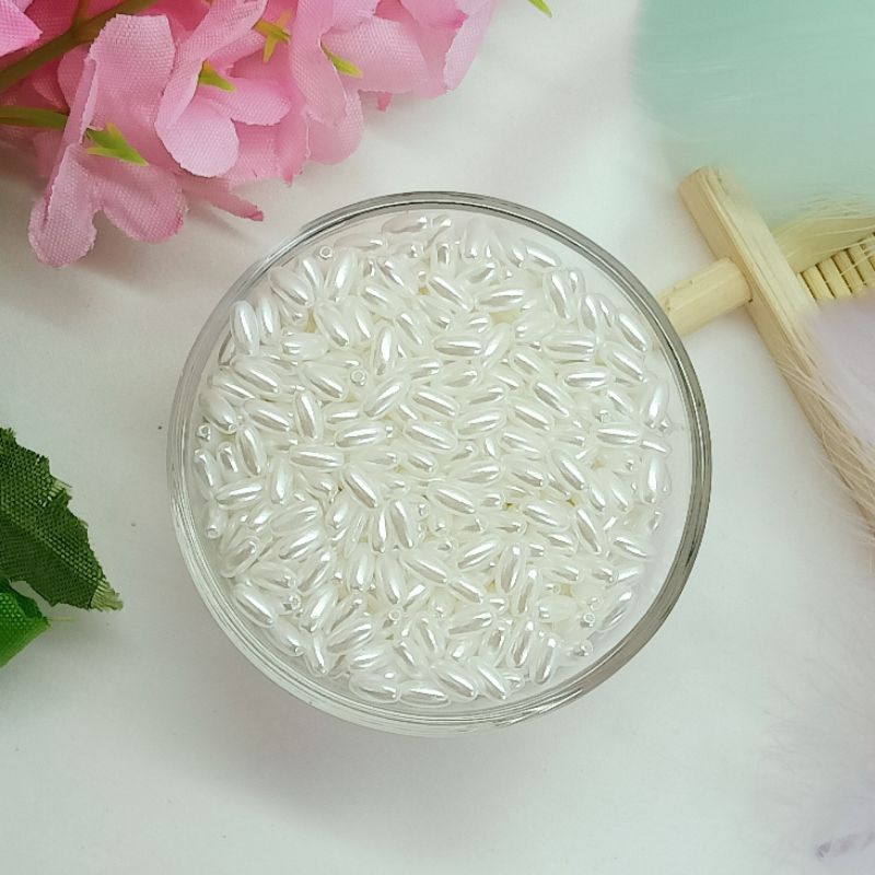 (10 gr) Mote padi/manik padi/mutiara padi polos 3 x6 mm