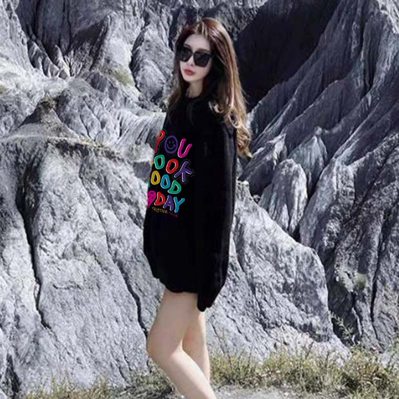 Kaos Stasan Wanita Oversize Couple Sweater American Vintage Letter Cartoon Graphic Priting Top Kekinian Casual Sweater