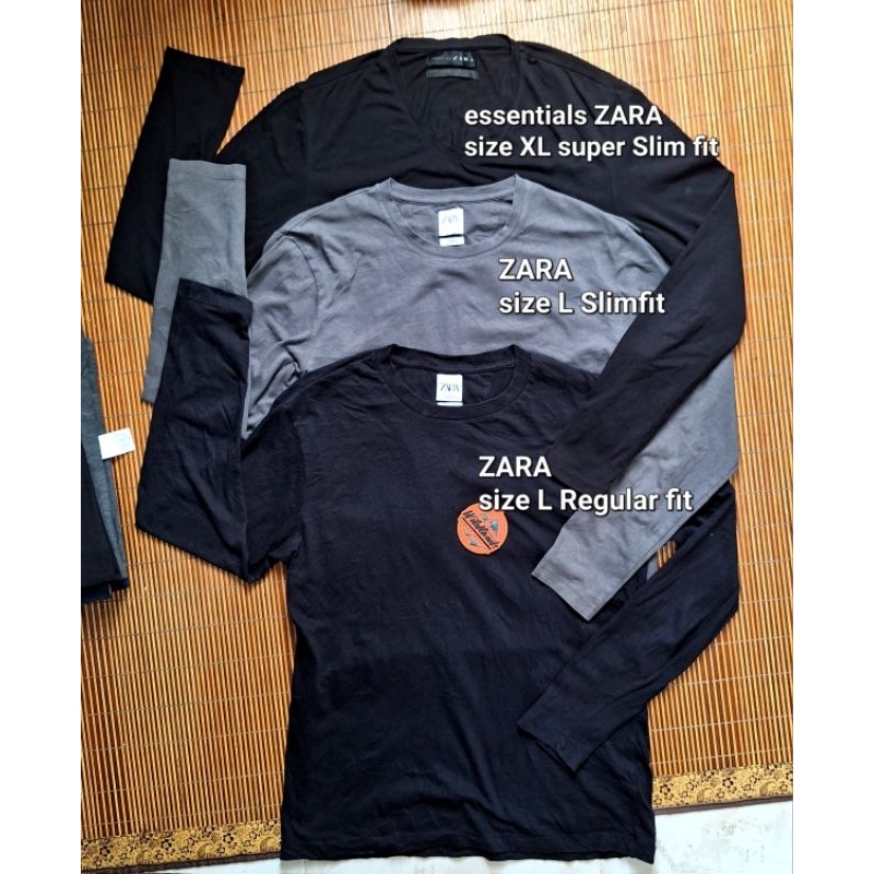 Baju Kaos ZARA Polos Panjang Slim Fit Reguler Hitam Abu