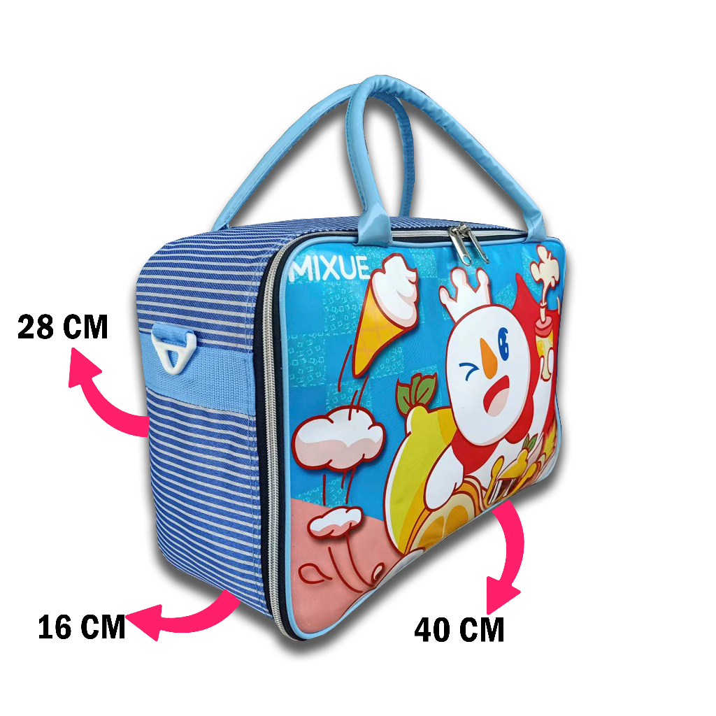 MOJI - Bebas Ongkir Travel Bag Motif Karakter Mixue Tas Selempang Koper Pakaian V2 (BIRU) - Tas Mixue Viral 2023