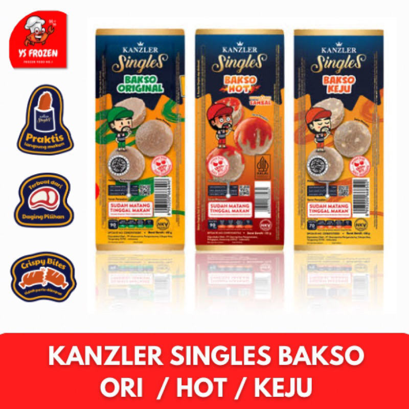 

KANZLER BAKSO SINGLES isi 12 pcs / KANZLER SINGLES ORI, KEJU dan HOT / Frozen Food / YS Frozen Food / Frozen Food Palembang