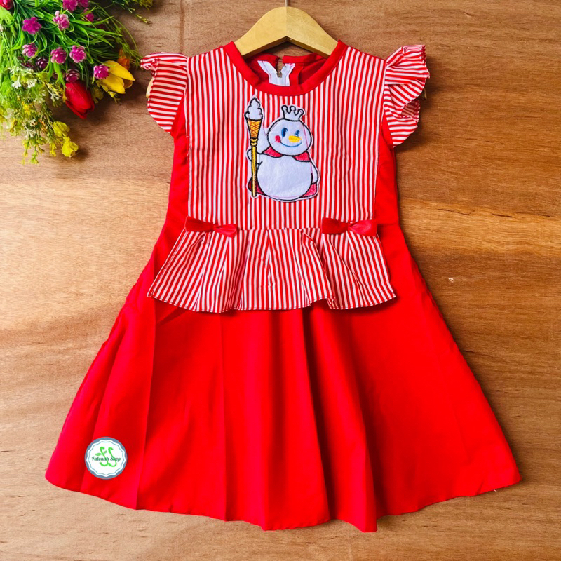 Dress mixue 2 3 4 tahun gaun anak cewek perempuan viral terbaru motif strip ( dress MIXUE koki )