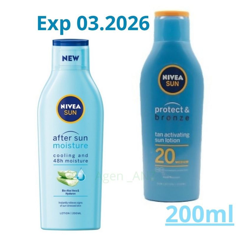 Nivea sun protect &amp; bronze tan activating sun lotion 20 medium 200ml Nivea sun after sun moisture cooling and 48h moisture 200ml Nivea sun protect &amp; moisture spray spf 30 pa+++ 150ml Nivea after sun moisture spray 200ml