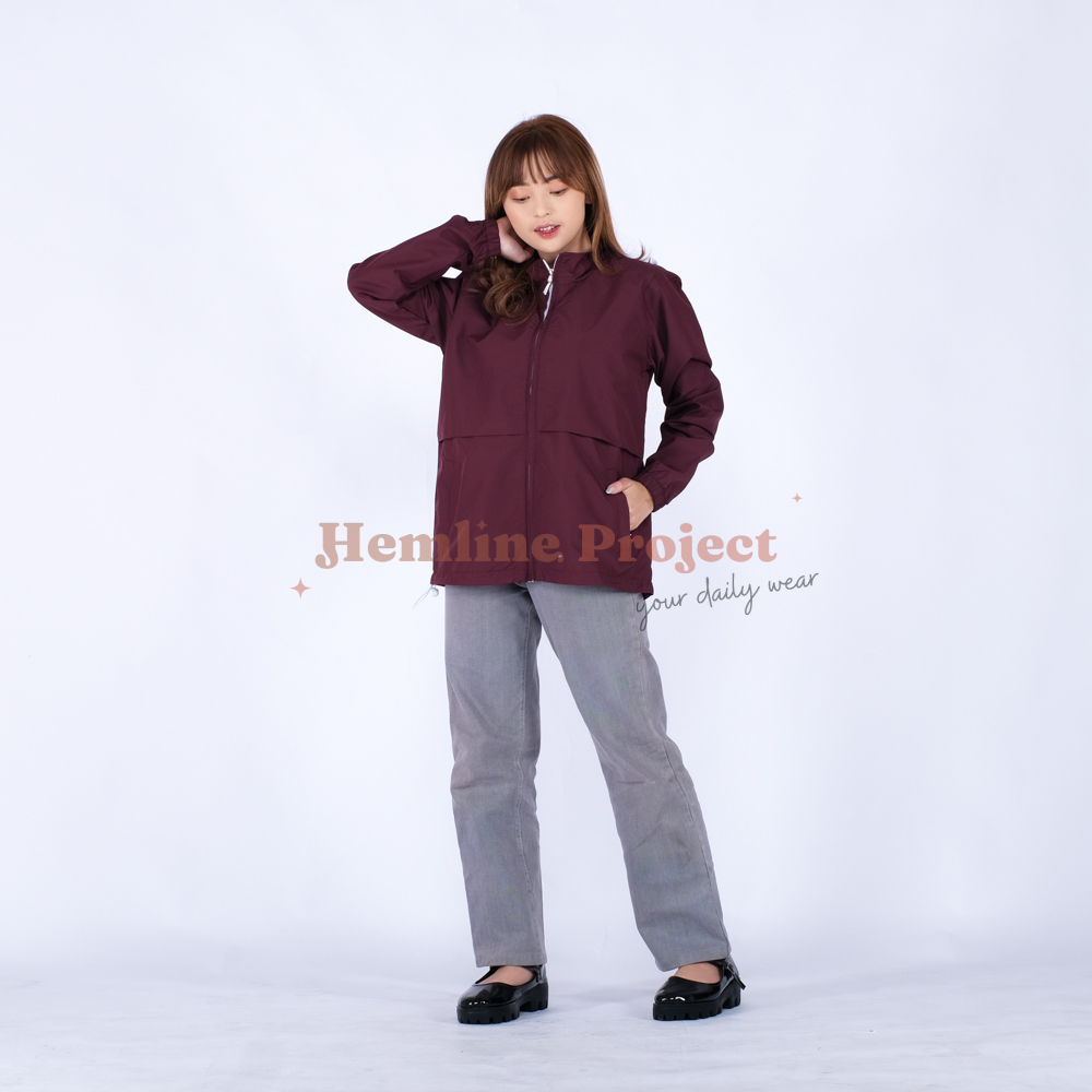 Elya Jaket Coach Wanita - Burgundy