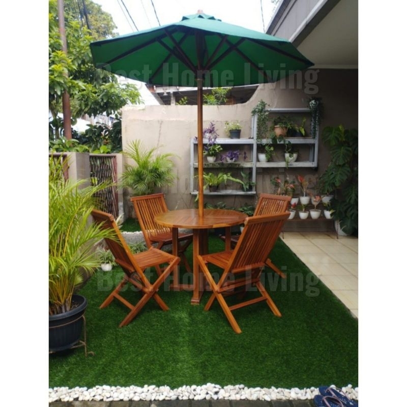 Meja Kursi Jati Payung Taman Minimalis Cafe Diameter 80 cm