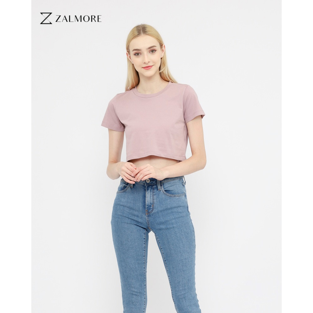 Zalmore Basic Crop T-Shirt Premium Cotton - Kaos Crop Top Wanita