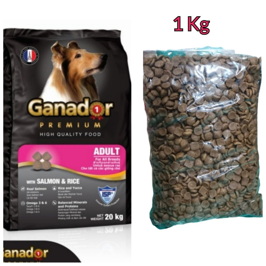 Ganador Adult Salmon &amp; rice repack 1 kg dog food makanan anjing