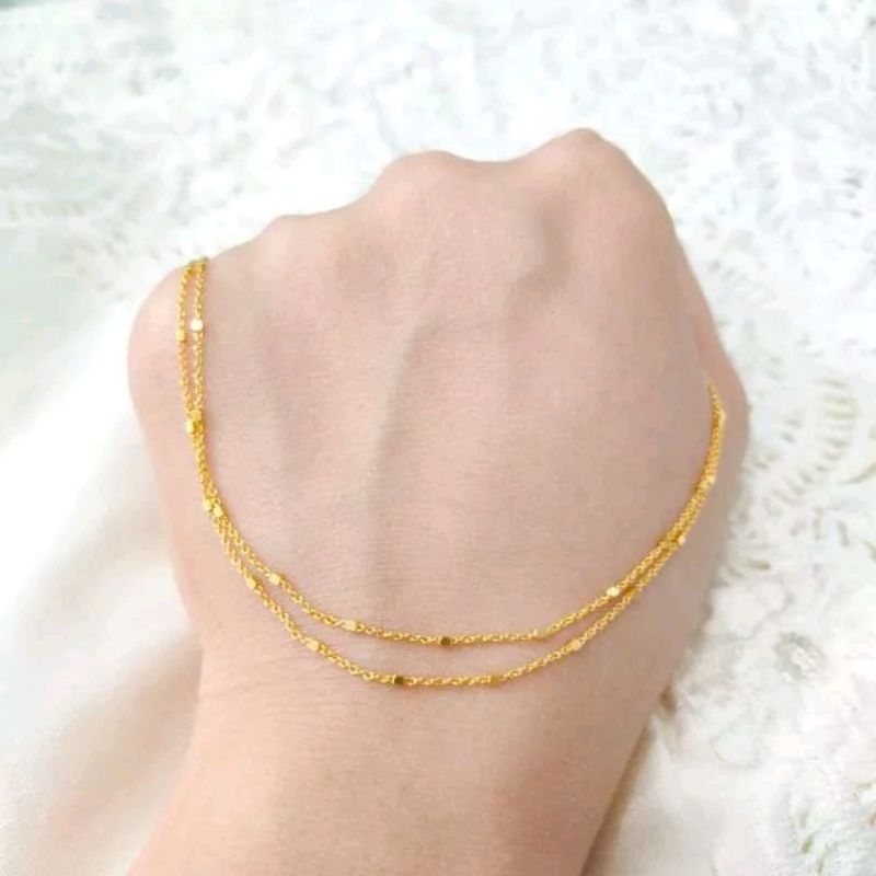 Kalung Jedar Merica Dua Layer Elegant Emas Asli