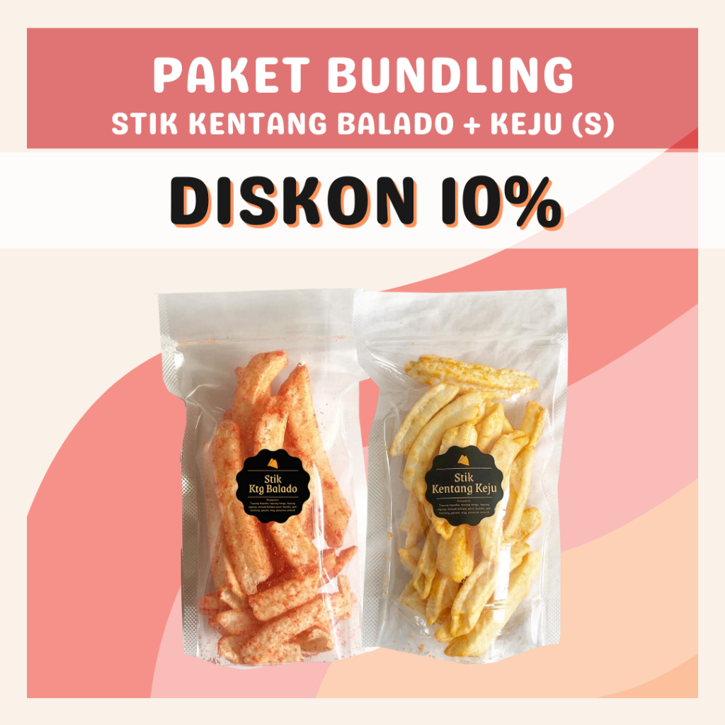 [DELISH SNACKS] Paket Bundling Stik Kentang Asin + Keju + Balado (S) / Snack Cemilan Camilan Potato Stick