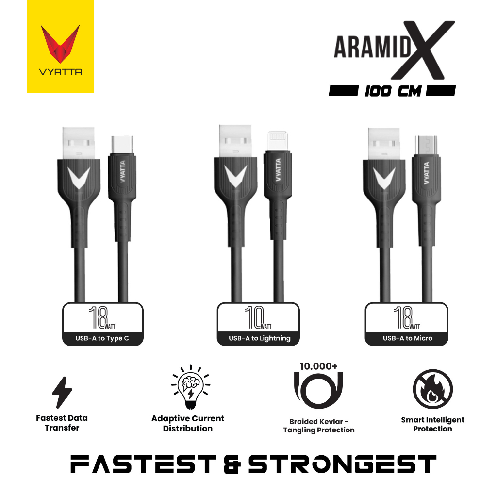 VYATTA ARAMID X KABEL DATA MICRO TYPE C LIGHTNING FAST CHARGE SAMSUNG XIAOMI POCO IPHONE XR XS 11 PRO 12 13 14 SWITCH