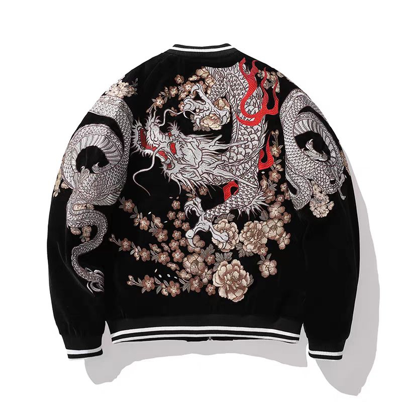 Jaket Sukajan Velvet Full Dragon Embroidery