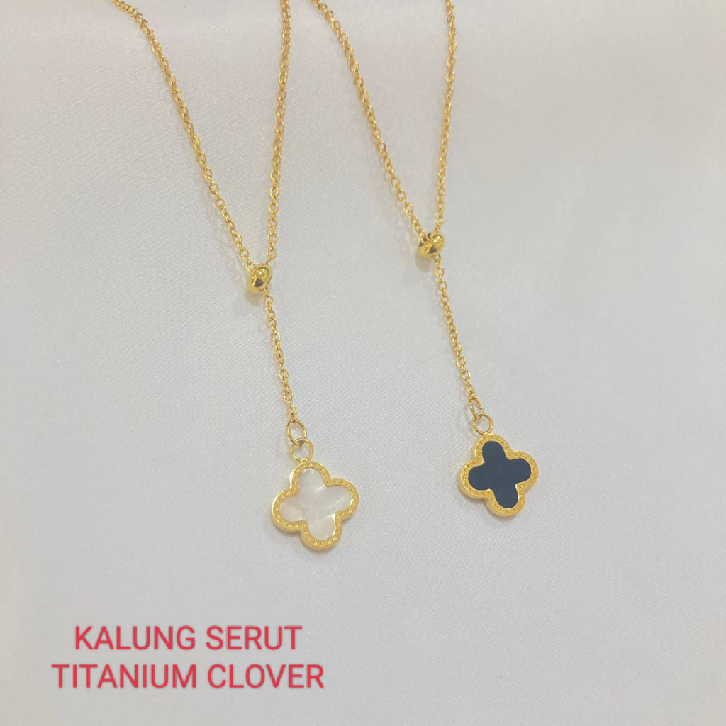 (Free Gift) Kalung Titanium Wanita Serut Anti Karat Korean Style Liontin Clover