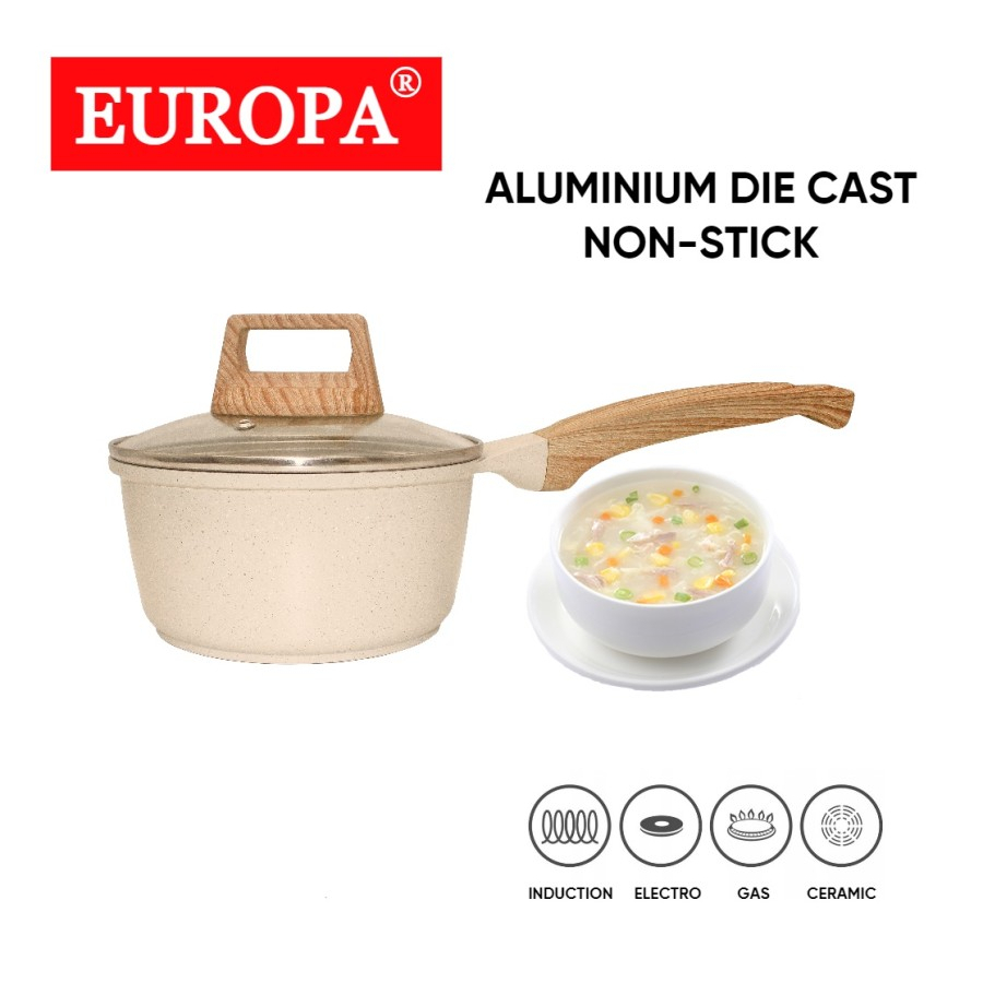 Europa Sauce Pan Cookware Panci Susu Marble Coating 18 cm Glass Lid