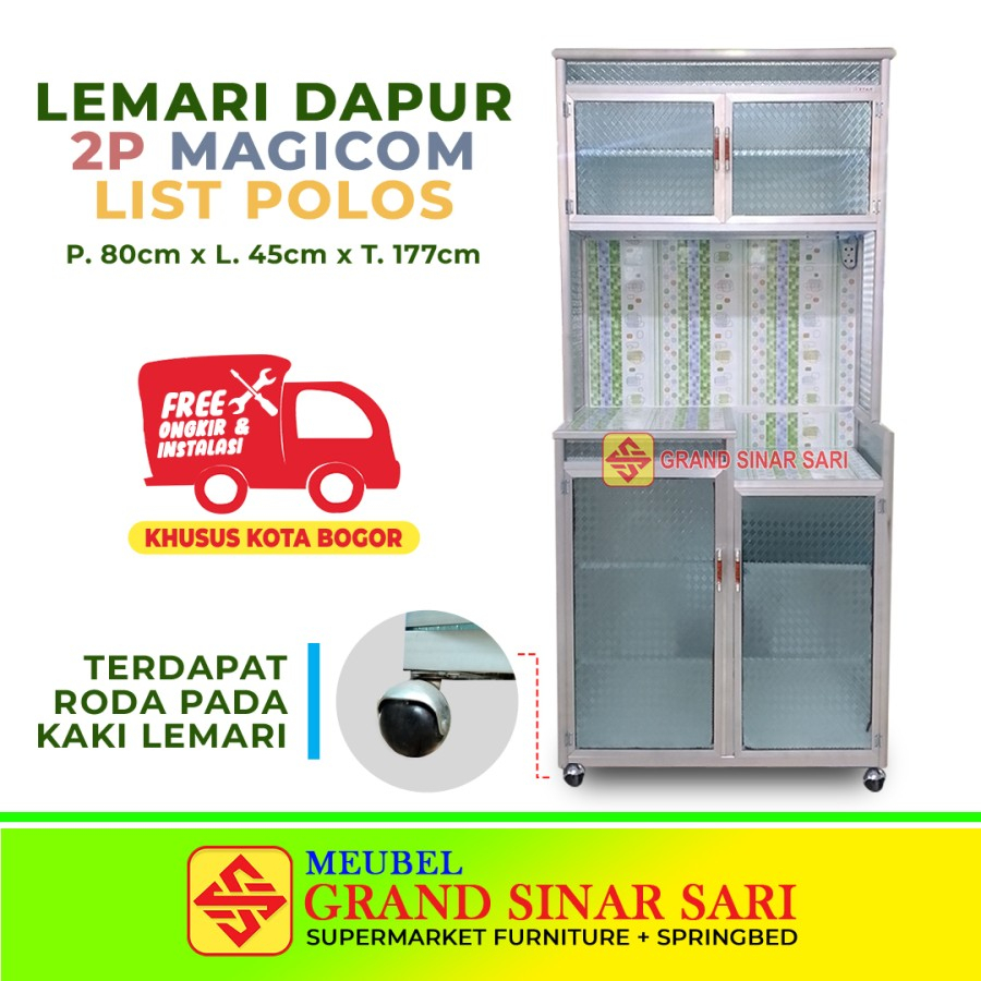 Rak piring aluminium 2 pintu dengan roda