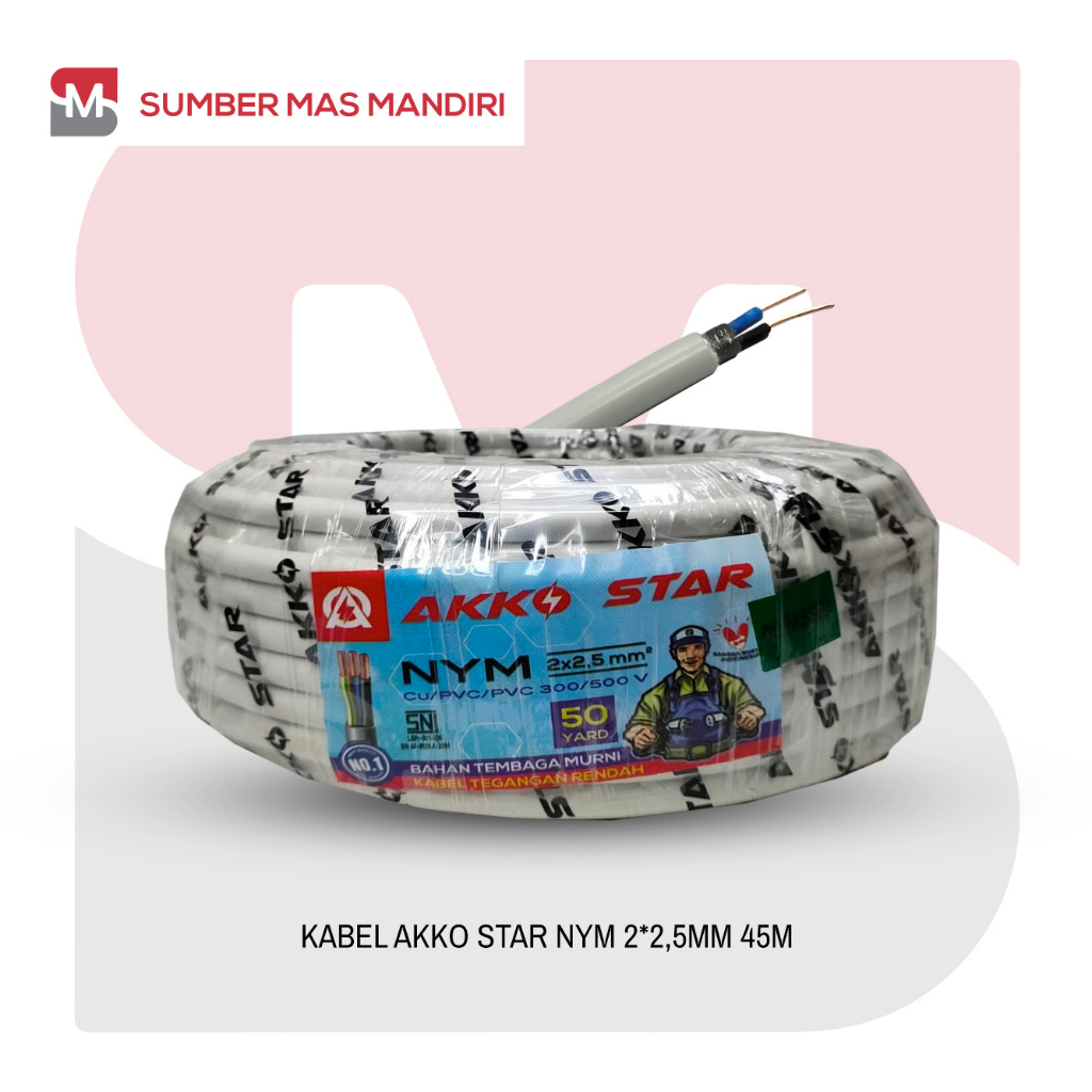 KABEL LISTRIK NYM SNI AKKO STAR 2x2.5MM 45 M STANDAR PLN TEMBAGA