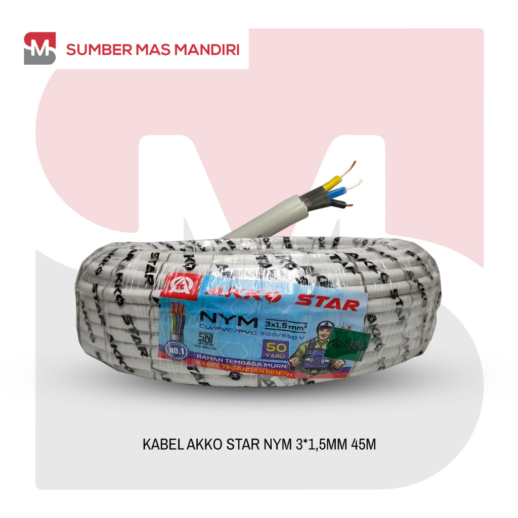 KABEL LISTRIK NYM SNI AKKO STAR 3x1.5MM 45 M STANDAR PLN TEMBAGA
