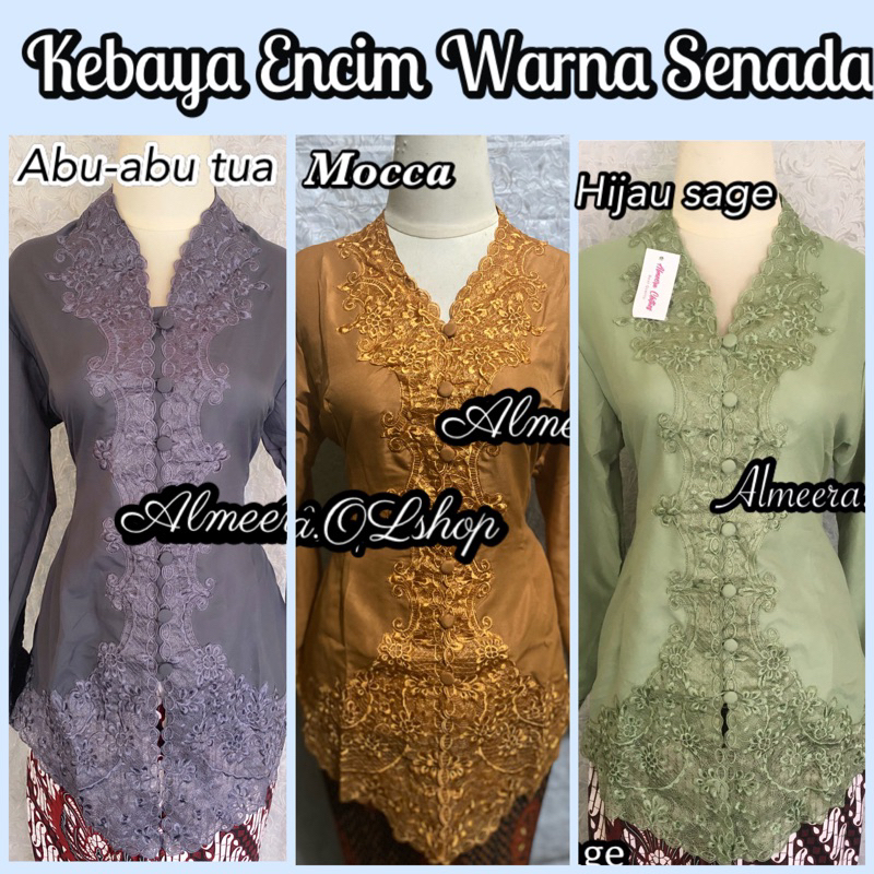 kebaya encim warna coksu , merah , hijau tosca , mocca , abu-abu , dan magenta bordir senada M L XL XXL 4L 5L 6L 7L