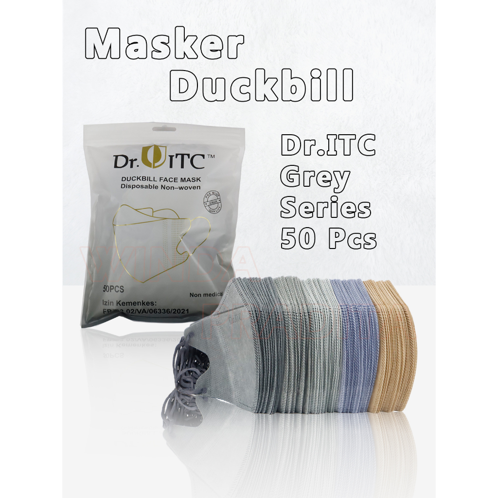 Masker Duckbil Masker Duckbill 50 Pcs Mix Warna Warni  Face Mask-DB ITC Series Grey