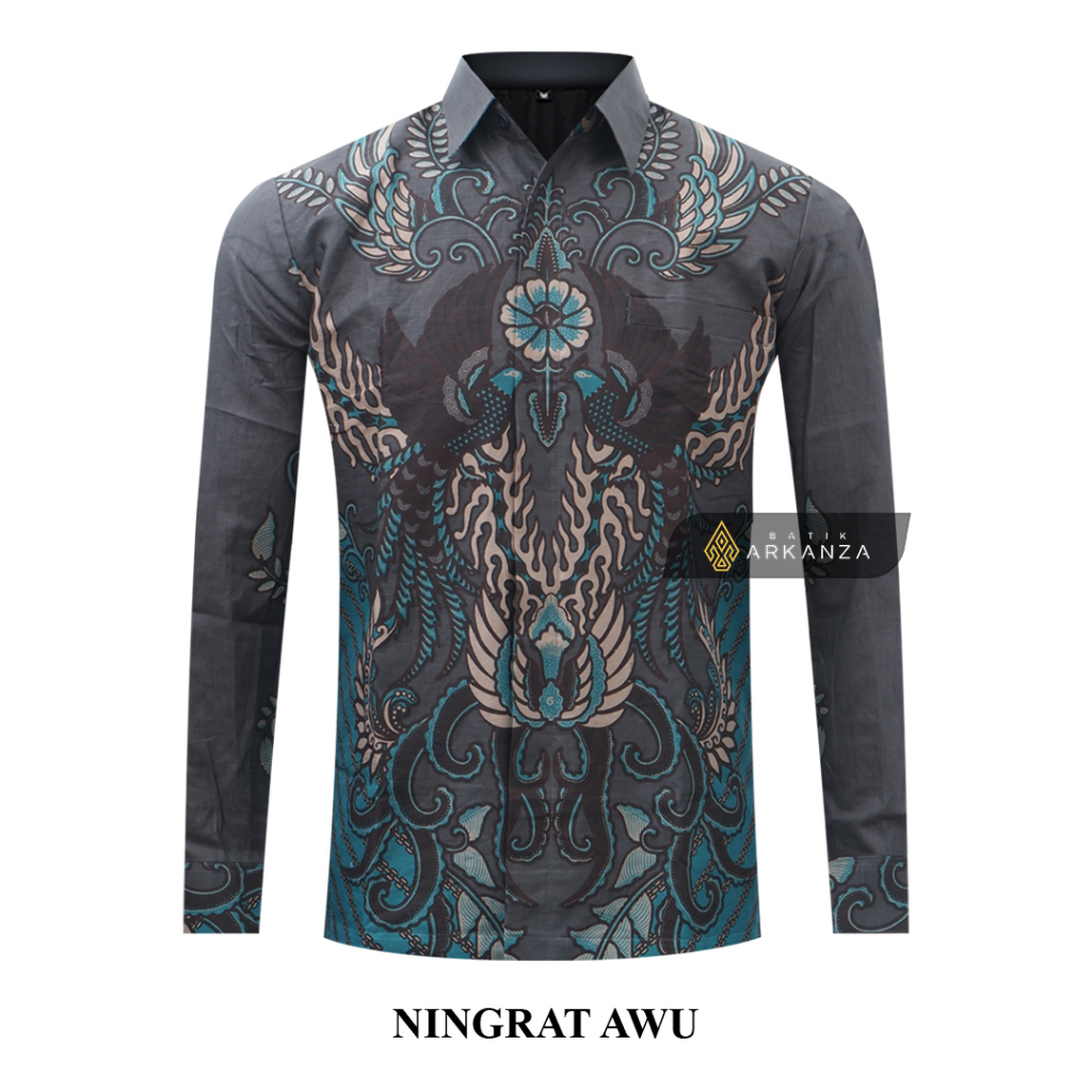 BATIK ARKANZA Motif NINGRAT AWU Hem Atasan Kemeja Baju Batik Pria Cowok Laki Laki Slimfit Full Lapis Furing Lengan Panjang Lengan Pendek Original Asli