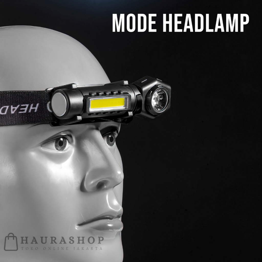 HS212 Senter Headlamp Kepala 2 in 1 Klip 3 Mode Super Terang Multifungsi