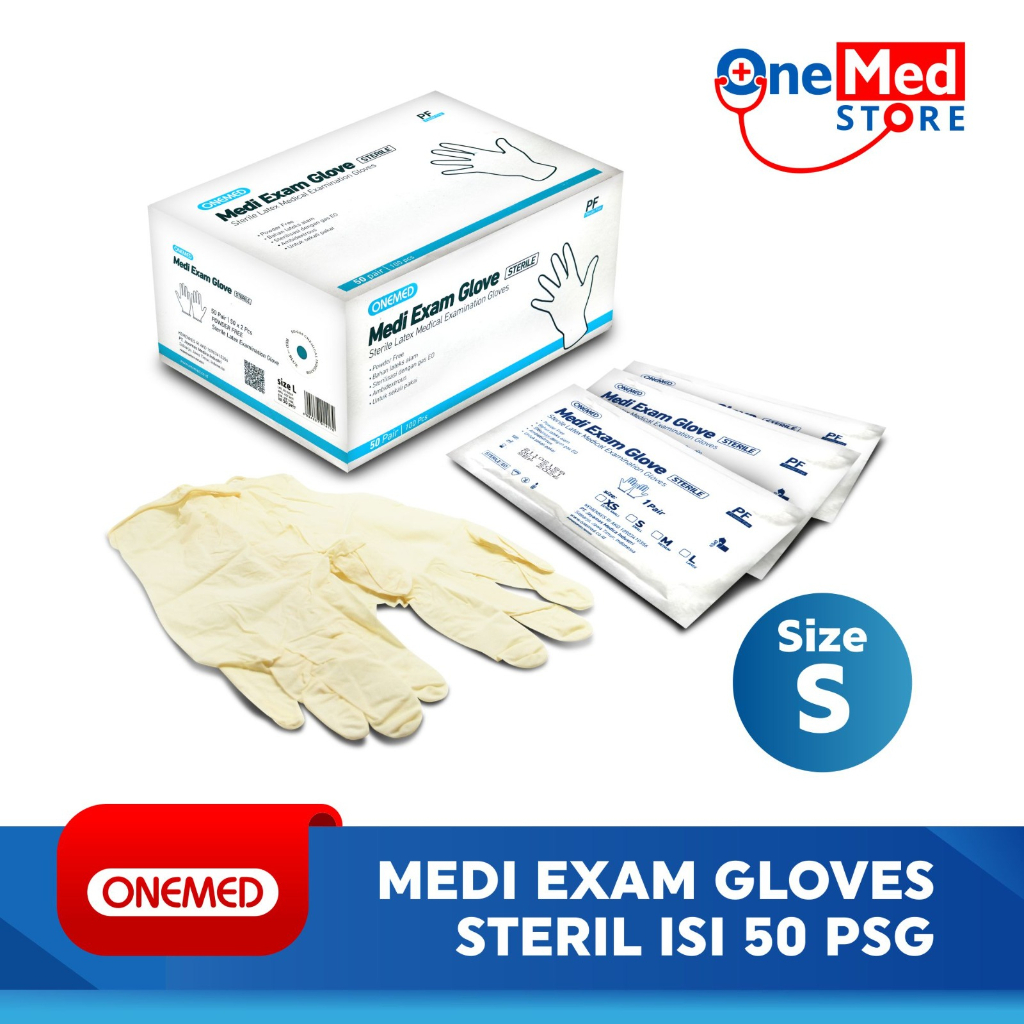 Sarung Tangan Medi Exam Glove Sterile OneMed Box isi 50 Pasang Size S OJ2