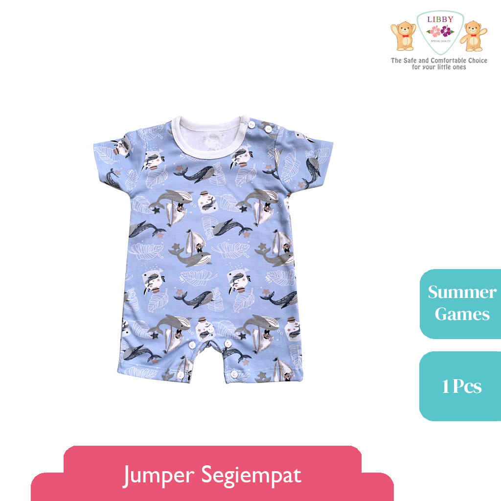 [Size Newborn NB] Libby Summer Games Jumper Pendek Segi Empat Romper