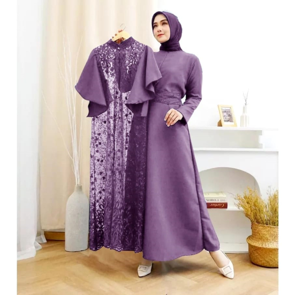 Gamis Adeeva OneSet Outer Kekinian Gamis Lebaran Murah Berkualitas Gamis Brukat tulle Dress Kondangan