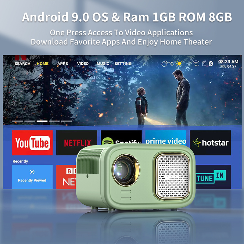 QIAOLET Android Proyektor Mini 6000 Lumens K1 Android 9.0 Proyektor 5G Wifi Proyektor Mini Portable Hp Bluetooth Projector