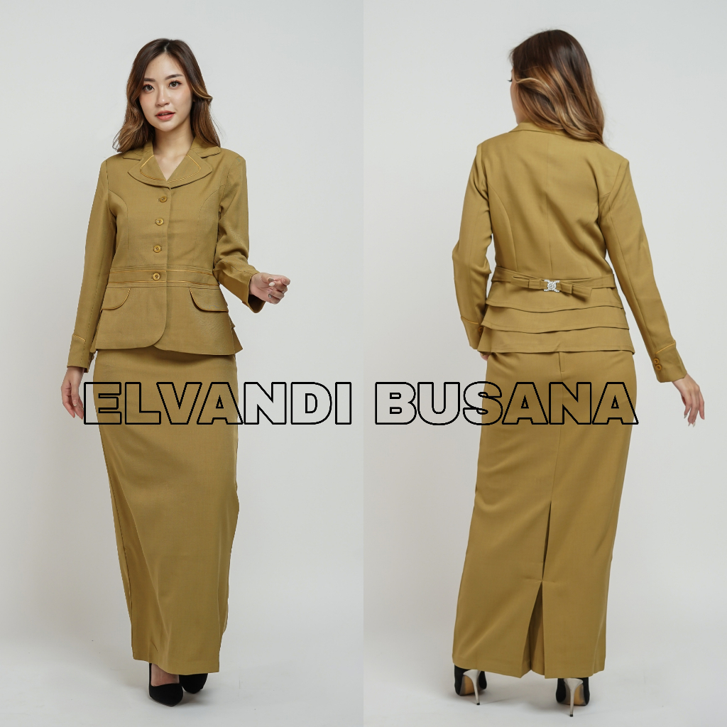 SETELAN JAS WANITA / SERAGAM KERJA BLAZER WANITA / SERAGAM GURU / SERAGAM VEST KHAKI MUDA