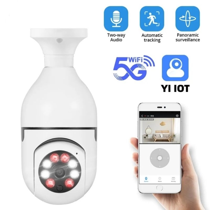 PTZ Fiting lampu E27 IP Camera Gantung HD 1080P CCTV Wireless WiFi WDR SD micro microSD Card SDCard 
