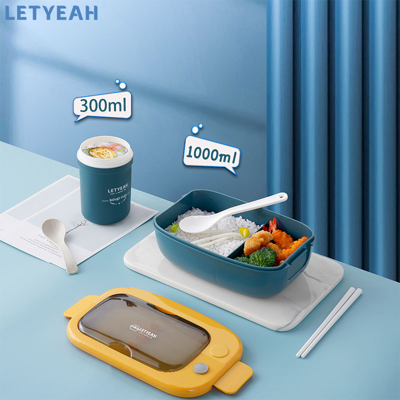 Letyeah Lunch box set kotak bekal anak 1000ml tempat bekal makan dan 330ml cangkir sup anti panas