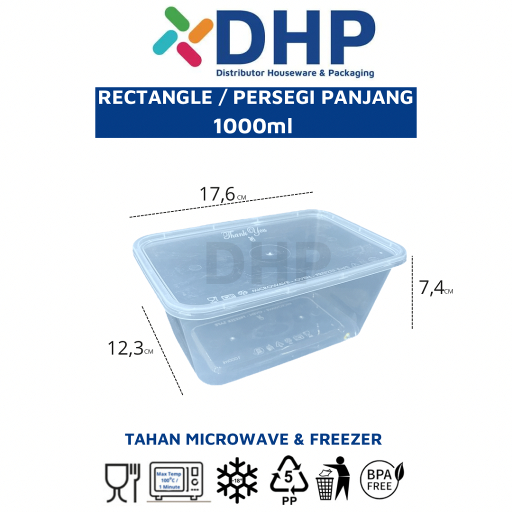 Thinwall 1000ml RECTANGLE / PERSEGI PANJANG Container Makan Plastik