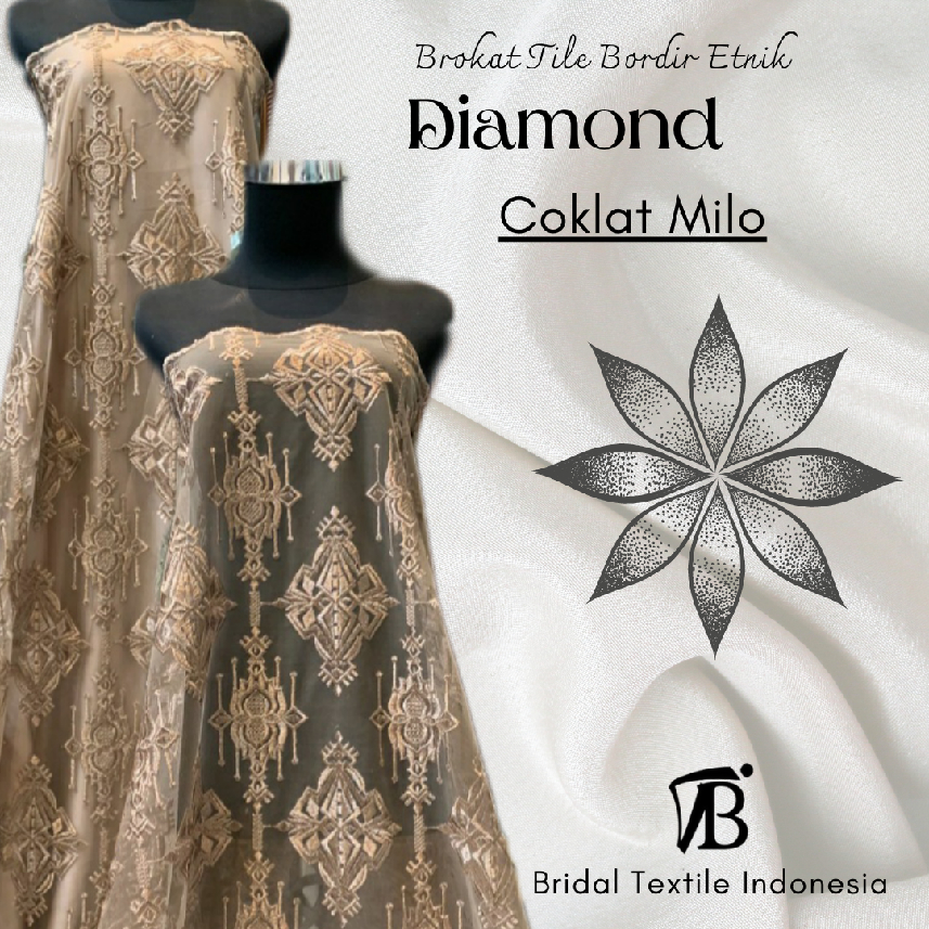 Bahan Kain Brokat Tile Tille Tule Tulle Kebaya Bridesmaid Bordir Etnik Diamond Ala Keraton Mewah Lux