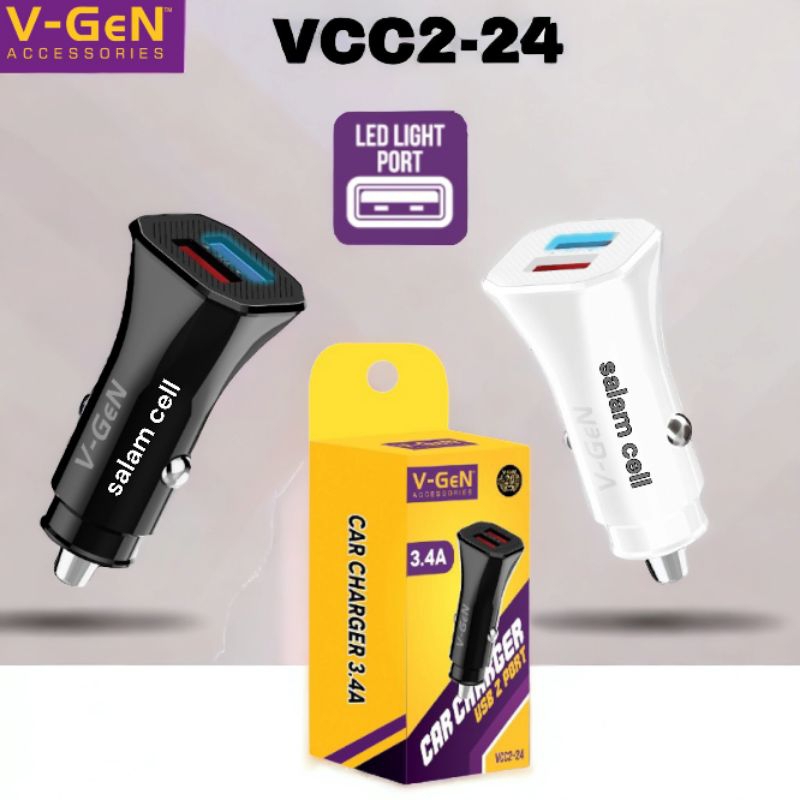 Charger Mobil V-Gen VCC-24 3,4A Car Charger DC 12V &amp; 24V Original Vgen Garansi Resmi