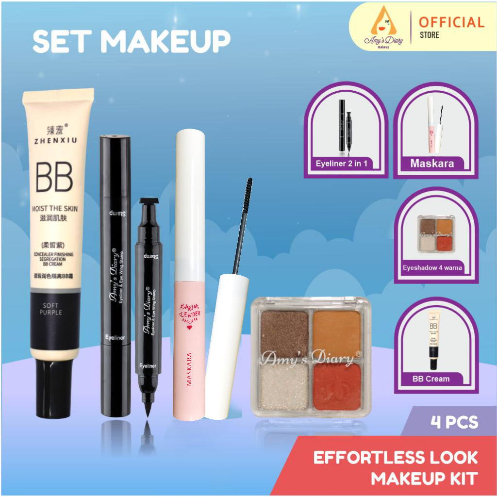 [PAKET HEMAT] Set Makeup AMY'S DIARY Maskara Eyeliner Small Stamp 2 in 1 BB Cream Eyeshadow