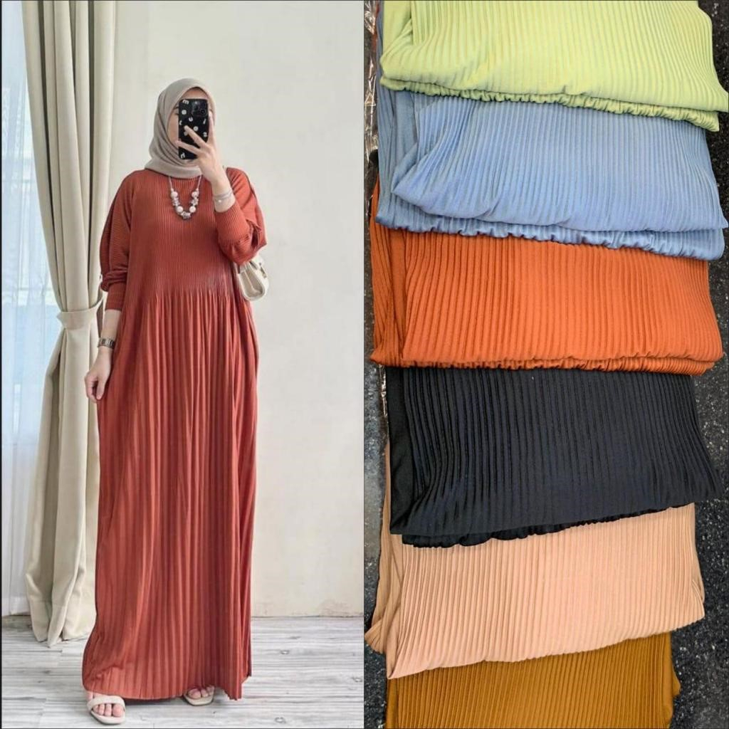 Dress Farah Plisket Gamis Batwing Premium