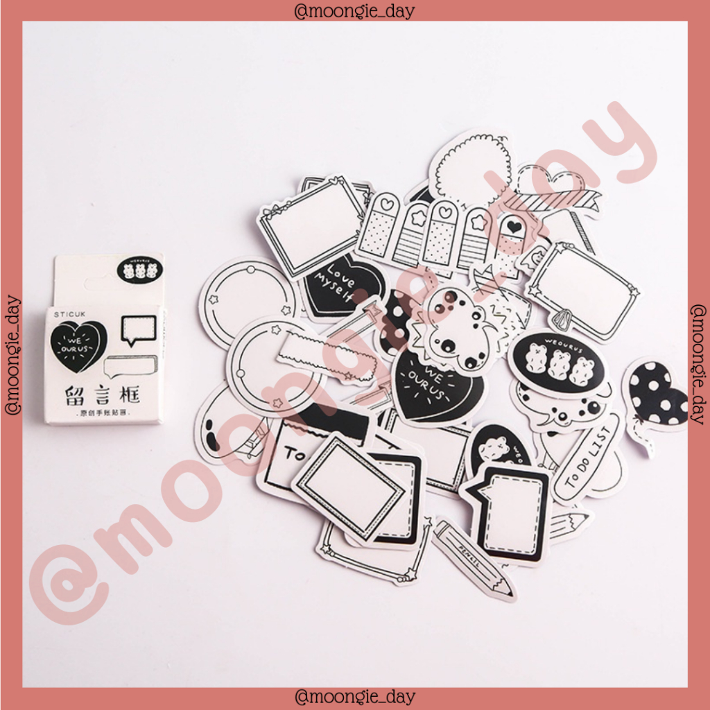 

45 PCS/BOX STIKER KERTAS TEMA MONOCHROME HITAM PUTIH BLACK WHITE BUBBLE QOUTES NOTES BULLET JURNAL DIY DIARY LUCU MURAH POLAROID DECO