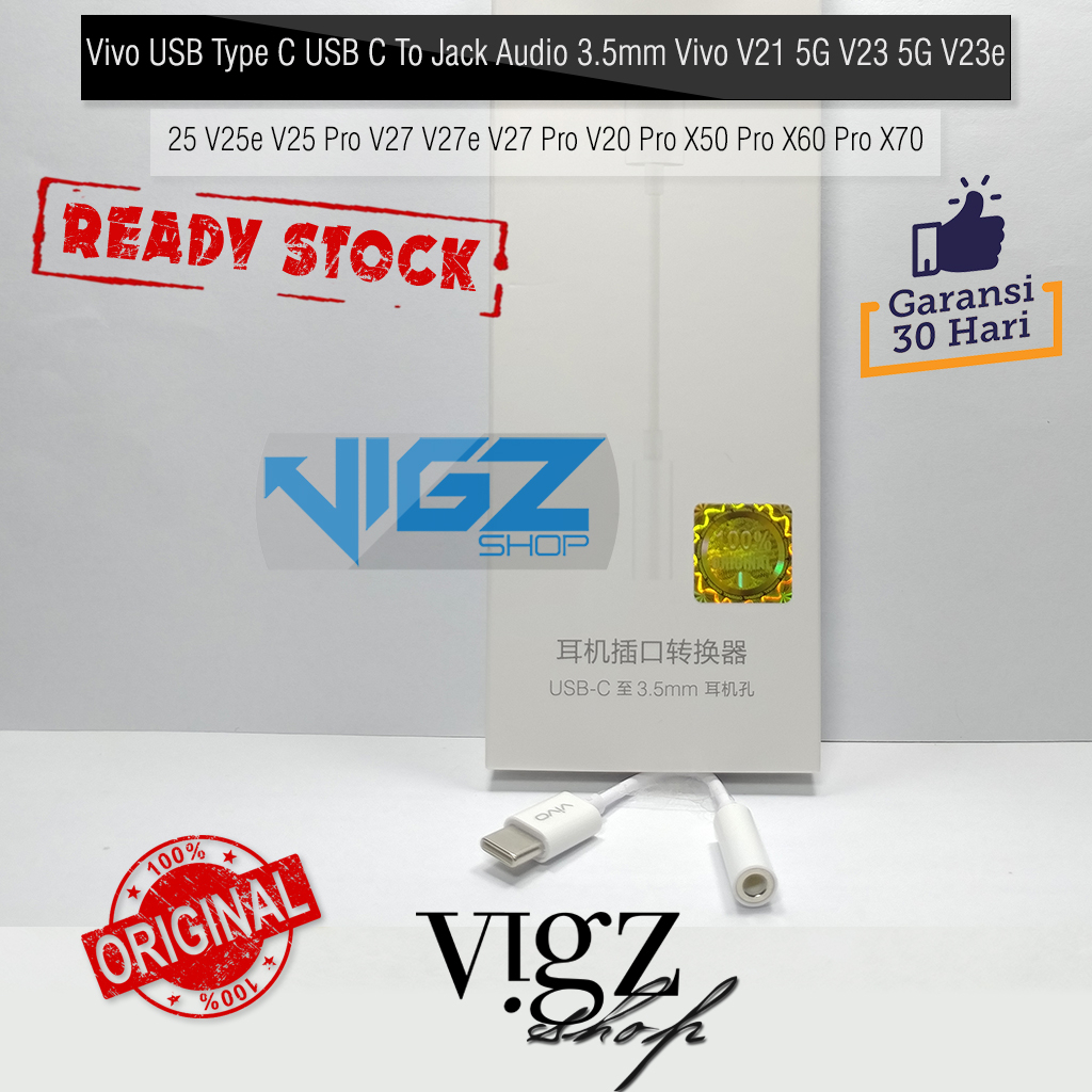Vivo USB Type C USB C To Jack Audio 3.5mm Vivo V21 5G V23 5G V23e V25 V25e V25 Pro V20 Pro X50 Pro X60 Pro X70 Pro X80 Pro Original 100%