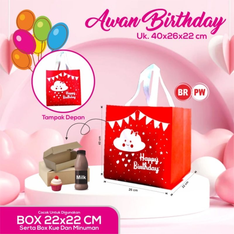 

[Grosir-isi 12 pcs]Tas spunbond/kain/Goodie bag/souvenir ultah anak boy/girl-awan birthday