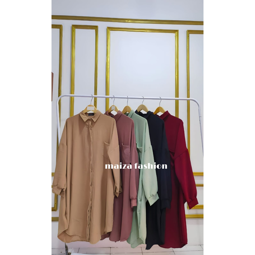 Kemeja Tunik  Jumbo (SR 006)  Tunik Wanita Lengan Panjang Full Kancing  Cringkel Airflow