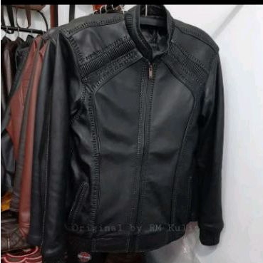 jaket kulit asli model sulam bomber