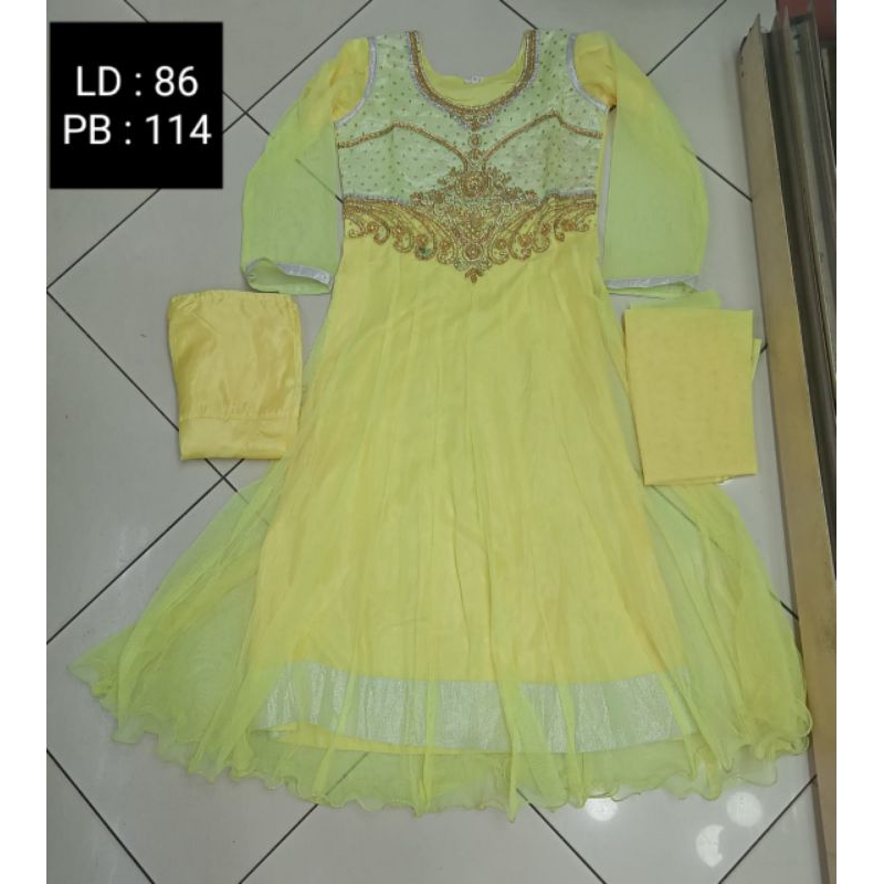 Anarkali Kuning Remaja Baju Pesta Swarovsky India Lengkap Celana Selendang Carnaval Pesta Tari Megar